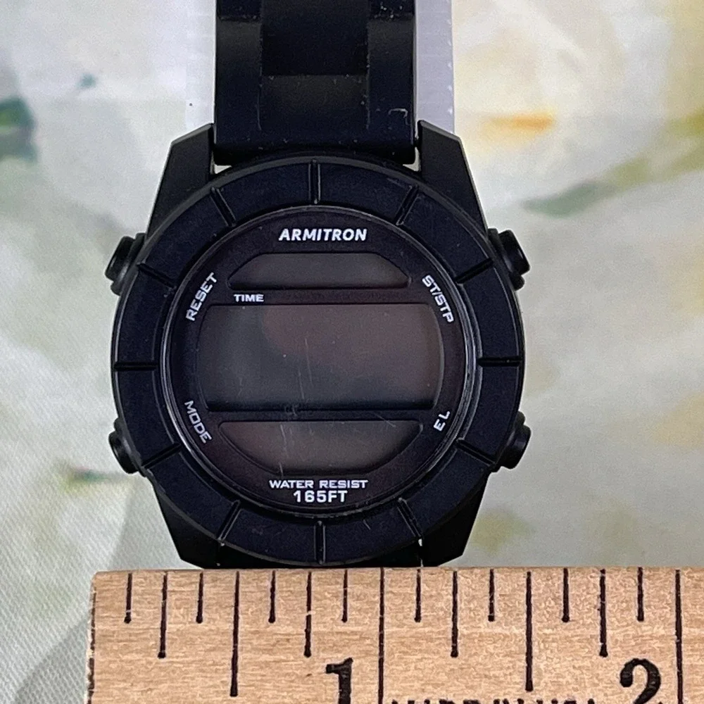 Armitron Men's Sport Digital Watch Solid Black 165FT Stopwatch *needs Battery